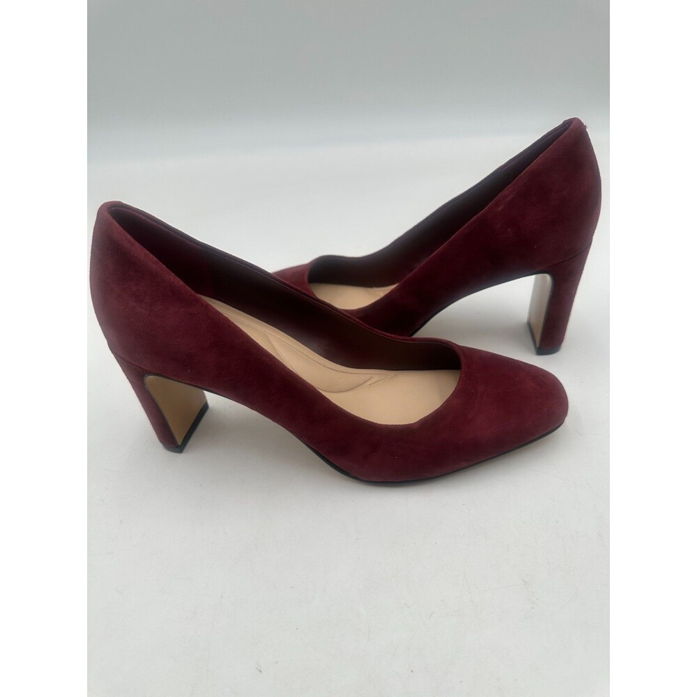 Dune London Burgundy Suede Leather Arriving Block Heel Pumps Heels Size 38.5/8.5